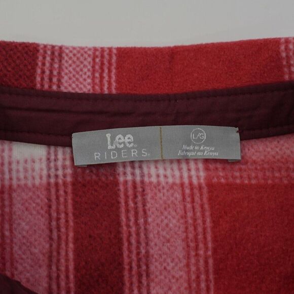 Lee Riders Red Plaid Large Flannel Collared Button Front Shirt - Picture 8 of 9